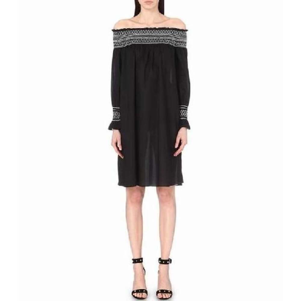 Maje Raffy Off-the-Shoulder Dress Size 2 Black Cotton - Picture 3 of 12